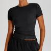 Verano Hilo Desnudo Cuello Redondo Ajustado Manga Corta para Mujer Deportes Ocio al Aire Libre Correr Fitness Secado Rápido Camiseta Ropa de Yoga