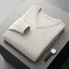 Suéter Masculino de Lã 100% Gola V Engrossado Outono Inverno Camisa Base Camada Base Casual Business Malha Suéter Camada Externa