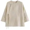 Nova Camisa Jacquard Bordado Estilo Chinês Renda Cadarço Retro para Mulheres 2026 Novo Modelo com Fio Dourado, Solta e Estruturada, Top Elegante