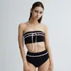Venda Direta da Fábrica Cor Lisa Sexy Doce Fenda Design Ombro a Ombro Biquíni Roupa de Banho para Piscina Quente Férias Praia para Mulheres