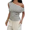 Comercio Exterior Europeo y Americano Ropa Femenina Transfronteriza Camiseta sin Mangas Top Rayado Simple Nuevo Verano 2026 Cuello Asimétrico Top Versátil