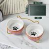 Protección de cuello plato para gato mascota cerámica doble plato protección anti-golpes lindo plato para comida plato para comer gato para beber doble uso mayoreo