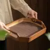 Bandeja de té casera para teteras, tazas de té, frutas, plato de postre de alta gama, posavasos tejido de bambú con asa octogonal