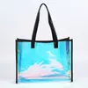 Bolsa de Mão Holográfica a Laser de PVC Grande Capacidade Iridescente Impermeável Bolsa de Ombro Semitransparente Gelatina Bolsa de Presente Armazenamento Portátil
