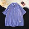 Camisa a rayas versátil de moda de Hong Kong para hombre, de manga corta, verano, marca de moda, camisa casual simple, chaqueta holgada guapa de media manga