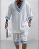 Traje Jacquard Impreso en 3D Transfronterizo para Hombre Verano Holgado Camiseta de Manga Corta Pantalones Cortos Cuello en V Traje Deportivo Traje de Dos Piezas para Hombre