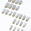 24 Piezas de Uñas Portátiles Estilo Europeo y Americano con Manicura Francesa Simple con Borde Dorado, Pegatinas Removibles para Uñas Postizas