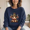 Sudadera de Cuello Redondo para Mujer, Talla Europea, Top Lindo con Estampado de Vaca de Dibujos Animados, Venta al por Mayor de Deseos de Amazon, Negro