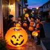 Balde de abóbora de Halloween, balde de abóbora portátil com luz, decoração de luz de abóbora brilhante, balde portátil de doces de abóbora com luz quente para comércio exterior