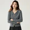 Suéter con capucha de cachemira de punto trenzado con viento suave para mujer, nuevo cárdigan de lana de ajuste delgado para otoño, estilo europeo y americano
