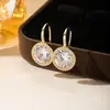 Pendientes de Zirconia de Lujo Ligero para Mujer, Pendientes Redondos de Alta Gama, Coloridos y Modernos Accesorios para Orejas, Ganchos de Oreja Simples y Versátiles Estilo Coreano