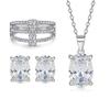 S925 Sterling Silver Jóias terno Europeu e Americano Zircon Pingente Colar Wide Edition Três-Anel Linha Anel de Diamante Nicho Brincos Femininos