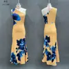 Vestido Largo de Un Hombro Estampado Azul de Marca Independiente Estilo Europeo y Americano Nuevo 2026 Elegante y Gracioso Vestido de Fiesta