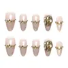 10 Piezas de Pegatinas Grandes para Uñas con Pedrería en Diferentes Tamaños, Uñas Postizas Color Rosa Nude de Moda, Piezas para Uñas Hechas a Mano con Brillo Ojo de Gato
