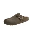 Chinelos femininos estilo Birkenstock, com separador de dedos falso, sola grossa, bico fechado, para uso externo, coleção outono 2026, camurça retrô, sola macia, slip-on, meia pantufa