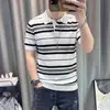 Nueva polo de punto de verano para hombre, camiseta casual versátil de rayas de seda helada transfronteriza de manga corta