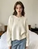 Suéter de tricô de caimento solto para mulheres com um elegante design floral tridimensional, novo estilo outono/inverno europeu e americano transfronteiriço, barra enrolada, gola redonda pulôver