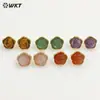 Pendientes con Textura Flor de Rosa Tridimensional Tallada Piedra Preciosa Cristal Rosa Ojo de Tigre Chapado en Oro de 18 Quilates para Accesorios de Mujer