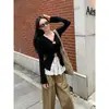 Calidad Original MR [Chaqueta + Encaje] Temperamento Ocio Sentido del Diseño Cuello en V Botón Dividido Camiseta Femenina Principios de Otoño