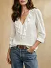 2026 Comercio Exterior Ropa Europea y Americana para Mujer Nueva Manga Larga Cuello en V Volante Color Sólido Temperamento Francés Ajustado Top Jacquard Mujer