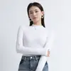 Nuevo Top Interior de Cuello Semi Alto para Mujer, Estilo Primavera y Otoño, Corte Ajustado, Color Sólido, Favorecedor, Capa Base, Camiseta de Manga Larga Acanalada de Alta Elasticidad