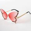 Nuevas Gafas de Sol con Forma de Mariposa Sin Montura Gafas de Sol Rojas de Internet para Mujer Gafas de Sol Transfronterizas de Alto Nivel