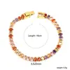 Pulseira Tennis Popular de Zircônia Transfronteiriça, Estilo Elegante e Luxuoso, Pulseira de Diamante Colorido Retangular Oval, Joias de Aço Inoxidável para Mulheres