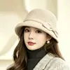 Novo Chapéu Bucket de Lã 2026 para Mulheres, Estilo Coreano Outono e Inverno com Laço, Fashion, Versátil, Quente e Afina o Rosto