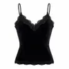 Camisole de renda com decote em V e detalhes de cílios para mulheres, com bojo embutido, modeladora e valoriza a silhueta, pode ser usada como peça externa