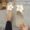 Sandálias rasteirinhas femininas transfronteiriças europeias e americanas, imitação de chinelos, sandálias de dedo para praia, trançadas em palha, design floral fashion, atacado 2026, tamanhos grandes