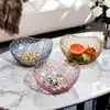 Estilo Moderno Transparente Frutero Alto Valor Bocadillos Plástico Fruta Seca Plato de Exhibición Patrón de Doble Círculo Borde Dorado Bandeja de Almacenamiento