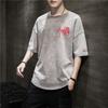 Camiseta de mezclilla de manga corta para hombre ins Marca de moda Trendyy 2024 Nuevo Verano Delgada Suelta Sensación de hielo Manga tres cuartos