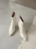 Botines Europeos de Estación Puntiagudos Elásticos Adelgazantes Invierno Nuevos Simples Marrones con Cremallera Trasera Modernos de Tacón Alto Fino para Tobillo Mujer