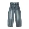 Jeans Wide Leg Scythe Americano de Alta Rua para Homens e Mulheres Lavagem Retro Emagrecedor Desgastado Tendência Versátil Casual Calças Longas