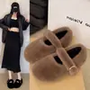 Zapatos Peludos Planos de Punta Redonda para Mujer 2026 Versátiles para Viajes Mary Jane Felpa Cálido Algodón Zapatos Planos para Otoño e Invierno