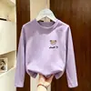 Camiseta Masculina de Algodão Puro com Manga Longa Estilo Coreano Verão Novo Estilo para Crianças de Meia-Idade e Mais Velhas Estampa de Desenho Animado Camada de Base da Moda t