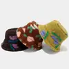 Chapéu de Balde de Pelúcia Estampado Moderno e Estiloso para Mulheres, Estilo Universitário, Fofo de Celebridade da Internet, Chapéu de Pescador Quente de Inverno