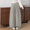 Pantalones Grises de Seda de Hielo de Pierna Ancha para Mujer, Estilo Delgado de Verano, Estilo Old Money, Caídos, Sueltos, Casuales, Algodón Lino, Pantalones de Lino