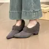 Mocasines Retro 2026 de Gamuza con Punta Afilada, de Moda y Tendencia para Mujer, Estilo Coreano de Otoño con Forro de Felpa Adicional, Zapatos de Tacón de Cuña para Mujer