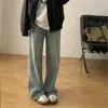 Jeans Rectos Estrechos de Diseño que Ceñen la Cadera para Mujer Pantalones de Pierna Ancha Estrecha Retro Azul Claro Cortos