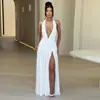 Amazon Comércio Exterior Vestido Sexy Europeu e Americano com Decote V Profundo e Fenda nas Costas Vestido Puro Desejo Menina Quente Gola Halter Sem Mangas