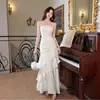 Vestido de tirantes finos lujoso y elegante con un tacto de alta gama, corte ajustado, vestido de noche de sirena con volantes para mujer, estilo nuevo