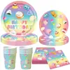 Juguete de Apretar de Venta Caliente Transfronterizo Temático Platos de Papel Desechables, Vasos de Papel, Servilletas de Papel, Suministros de Decoración para Fiesta de Cumpleaños