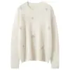 Nova blusa base de cashmere outono e inverno para mulheres, gola redonda, suéter pullover pesado com contas, nova roupa íntima estilo doce outono e inverno