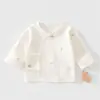 Bebê Recém-Nascido Primavera e Outono 0-3 Meses Algodão Puro Roupas para Recém-Nascidos, Camisa de Algodão Puro Manga Longa Justa, Classe A Sem Costura com Amarração nas Costas