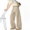 Calça Plissada de Perna Larga Estilo Old Money para Homens, Caimento Solto, Calça Casual Reta com Caimento Fluido, Levemente Flare, Comprimento no Chão, Cor Damasco