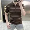 2026 Verão Estilo Old Money Masculino Malha Ice Silk Gola Lapela Casual Leve Moda Simples Camisa Polo Masculina