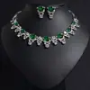 Conjunto de Collar y Pendientes de Diamantes de Zirconia Incrustados Estilo Europeo y Americano para Novia Verano Mujeres Esmeralda Ovalada Joyería de Lujo