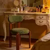 Silla de comedor de madera maciza estilo nórdico, silla de comedor de tela verde, silla de comedor de Marsella, silla tapizada estilo francés vintage, silla de restaurante con respaldo