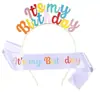 Nueva Diadema Arcoíris Colorida Es Mi Cumpleaños Set de Diadema con Banda para el Hombro de Cumpleaños Accesorios para el Cabello con Letras Banda para el Hombro